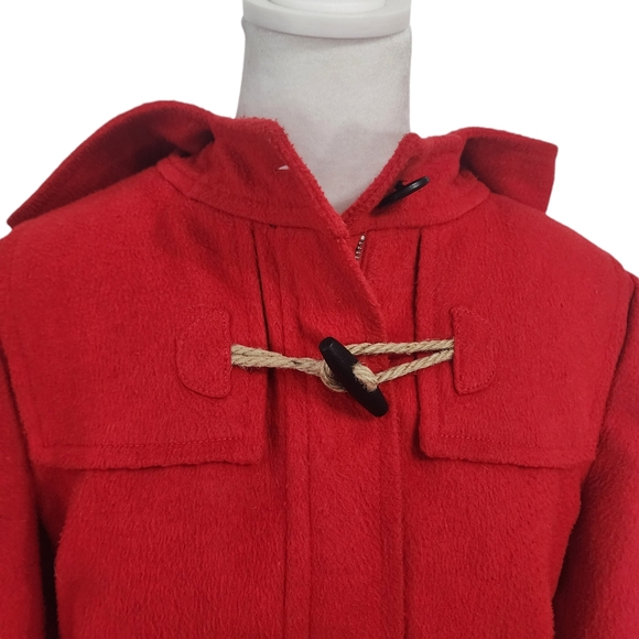 Anthropologie | Hinge Red Toggle Wool Blend Hooded Coat Jacket - Picture 3 of 9